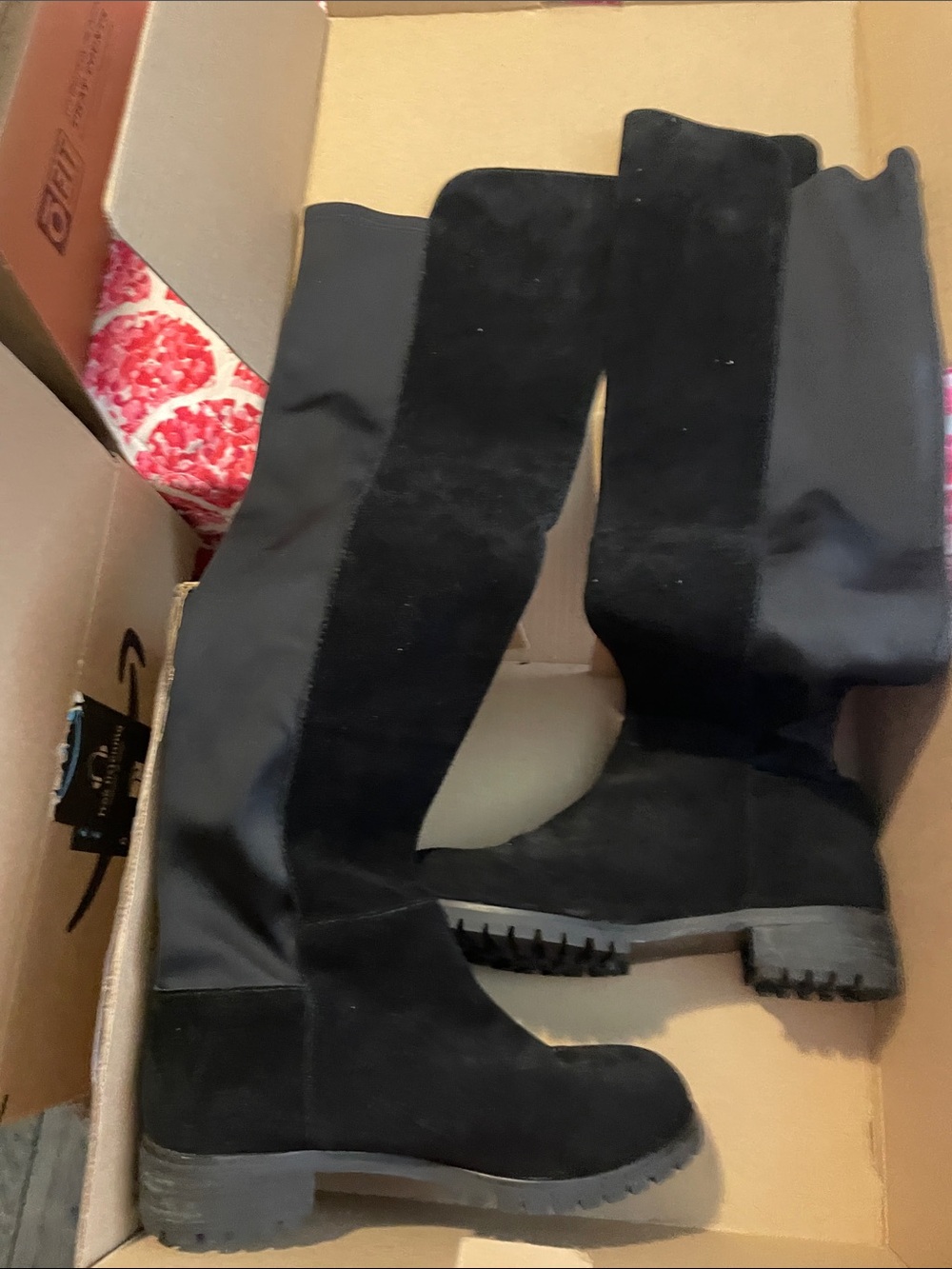 Over-the-Knee Black Suede Lug Sole Boots